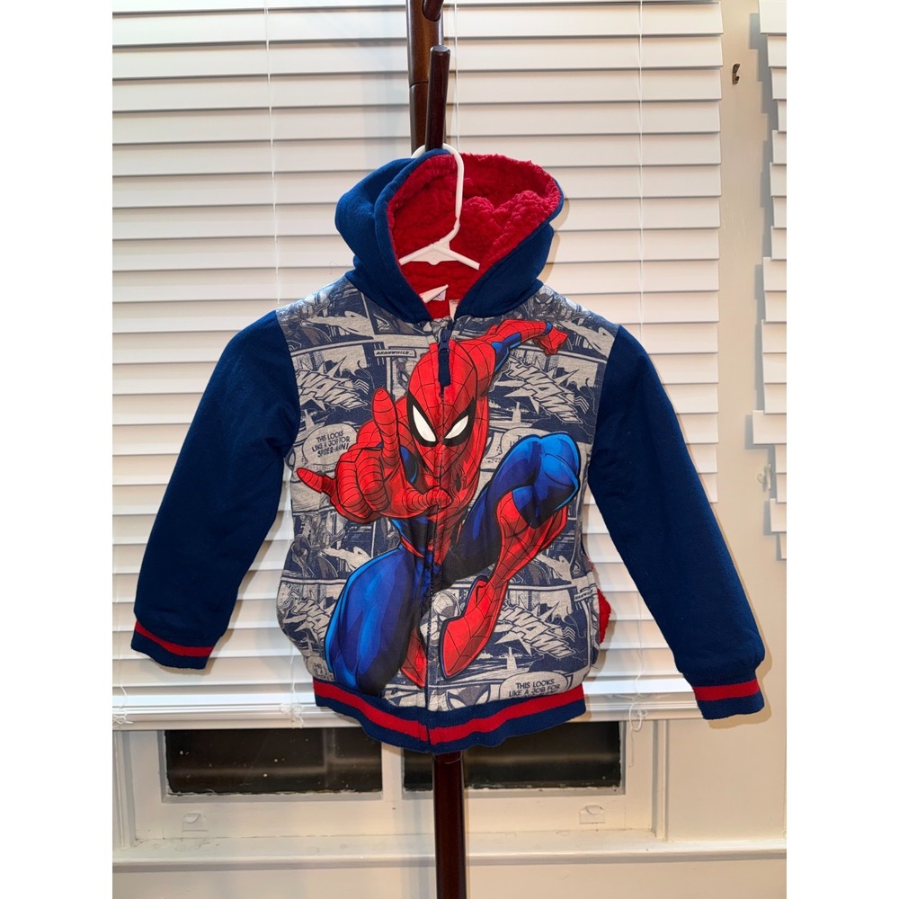 MARVEL Kid's Spider-Man Plush Zip Up Sherpa Lined Hoodie Size 6